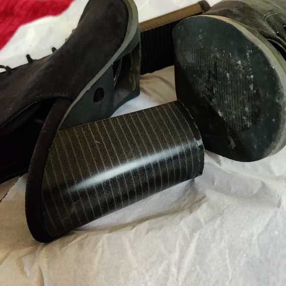 🗺️ Atmosphere Size 6, Faux Suede OPEN BACK PEEP TOE BLOCK HEELED BOOTS, Trendy - Picture 12 of 13